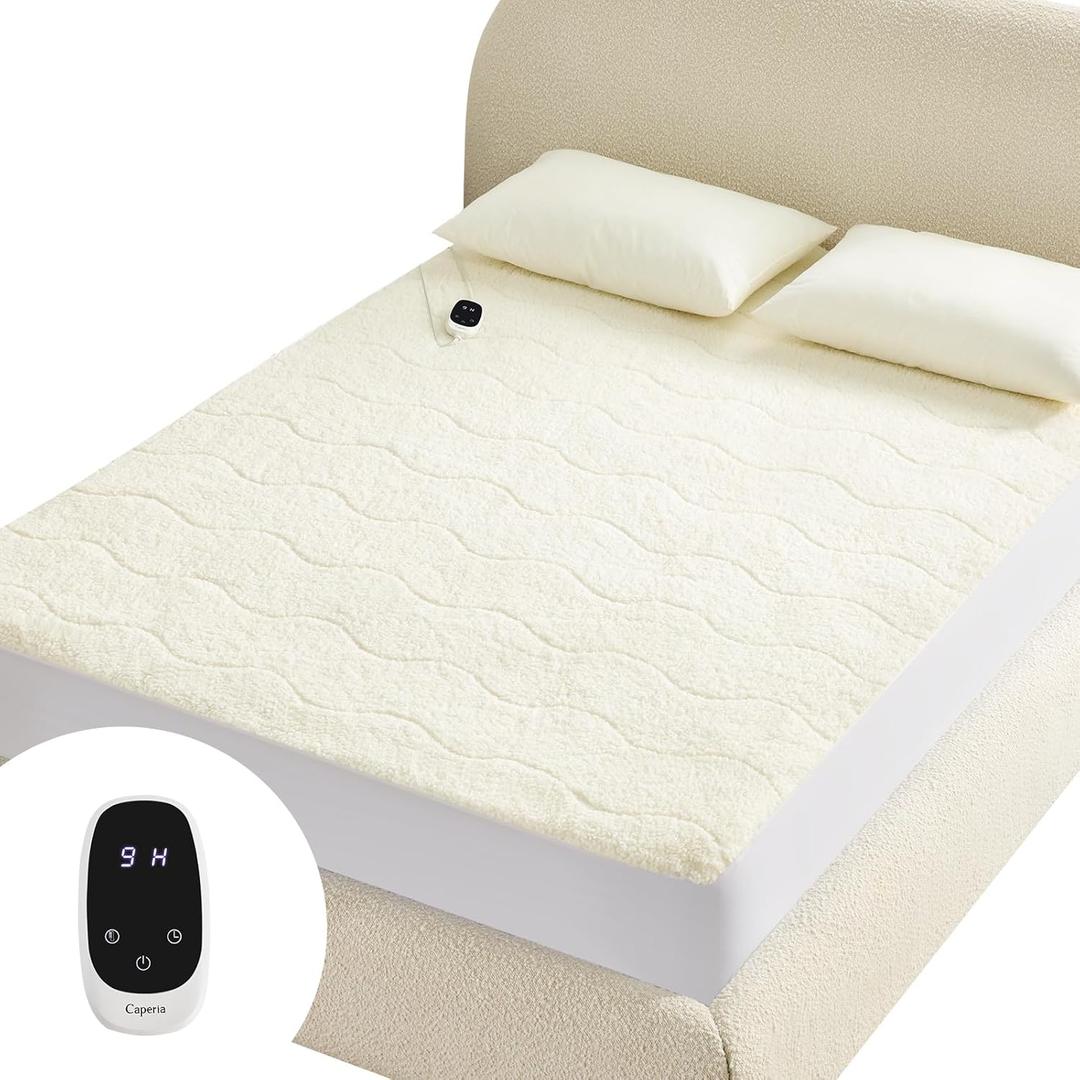 Caperia Heated Mattress Pad Twin, Electric Mattress Pad with 9 Heat Settings, Memory Function, Fast Heating, 1-12 Hours Auto Off, Deep Pocket, Machine Washable, 39"x 75", White