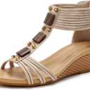 Wedge Sandals for Women Dressy Casual Summer Cute Comfy Wedges Heels Beach Sandal (8, Gold)