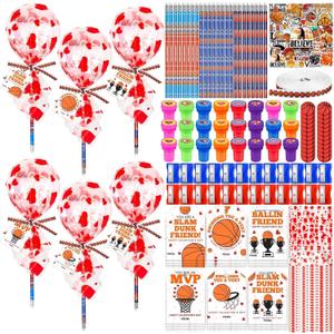 Denylo pro 24 Sets Valentines Day Gifts Valentines Student Lollipop Stationery Basketball Stamp Pencil Sticker Bag Pencil Sharpener Eraser Card Ribbon for Classroom School Basketball Party Gifts