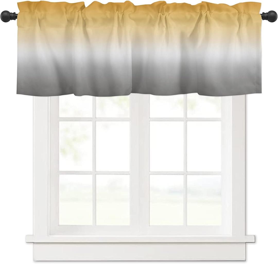 ALAGEO Valances Curtain Yellow and Grey Ombre Kitchen Curtain Valances Gradient Gradual Color Window Treatment Short Topper Curtains for Kitchen Bathroom Living Room 1 Panel 42"x12"