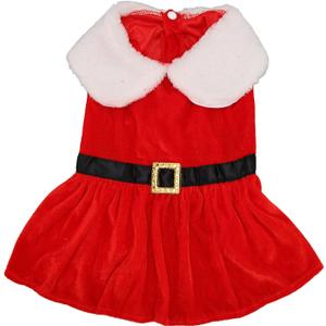 Christmas Dog Dress, Santa Claus Pet Clothes Velvet Skirt, Christmas Outfit Thermal Holiday Girl Puppy Costume, Xmas Holiday Apparel Cute Girl Clothing Red Dresses for Dogs Cats(L)