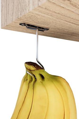 Pack of 2 YQh Banana Hooks 2 Pack Stainless Steel Banana Hangers Under Cabinet Storage Kitchen Items Foldable Screw Included to Keep Banana Fresh (2)