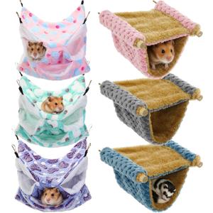 Soulchen 6 Pcs Soft Guinea Pig Rat Hammock Set 3 Layer Ferret Bed Warm Fleece Double Bunkbed Cage Platform Toy Small Animal Hideout Sleep Play Cage Accessories for Parrot Sugar Glider