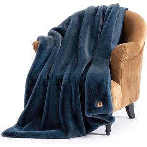 UGG Plush Faux Fur Throw Blanket Reversible Medium Weight Luxury Soft Throw Blankets for Bed or Chair, Hypoallergenic, Machine Washable, Home Decor, 50-inch x 70-inch, Indigo Navy Blue (Euphoria)