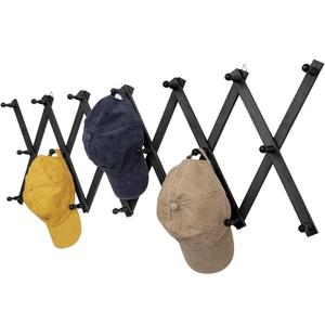 SCUNDA Wall Rack with 20 Hooks, Wooden Wall Expandable Coat Rack for Coat, Hats, Baseball Caps, Coffee Mug, Jewelry(Black)