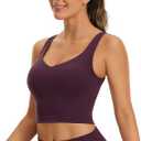 CRZ YOGA Butterluxe Womens V Neck Longline Sports Bra - U Back Padded Crop Workout Tank Tops with Built in Pads, medium