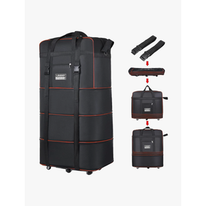 Expandable Large Capacity Travel Bag Oxford Cloth Duffel Bag with Wheels Lightweight Waterproof Travel Foldable Suitcase(Black)