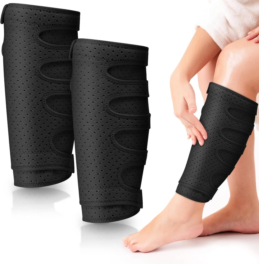 Hoolerry 2 Pcs Lymphedema Compression Wraps Calf Adjustable Brace 5 Strap Leg Wraps for Lymphedema Swollen Calf Garment Brace for Edema, Venous Insufficiency, Varicose Veins 2XL