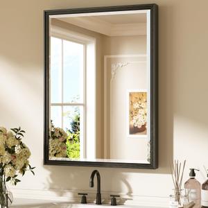 Keonjinn 24" x 32" Black Mirror for Over Sink, Black Bathroom Vanity Mirror, Tempered Glass Beveled Edge, Aluminum Alloy Wide Framed, Lightweight, Rectangular Modern Farmhouse Mirrors for Wall Decor