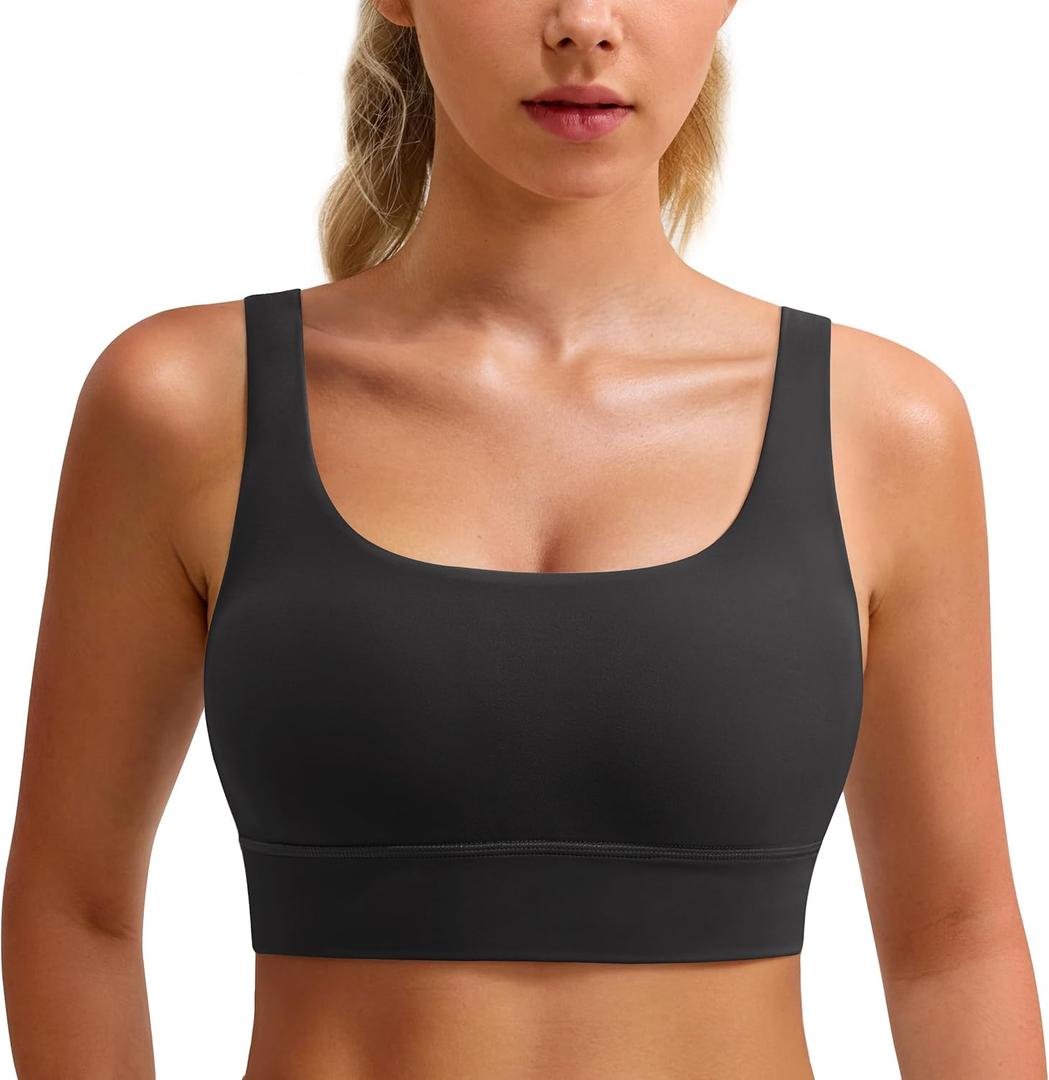 BAYDI Clouduxi Scoop Neck Sports Bras for Women - U Back Padded Workout Crop Top with Built in Bra Low Impact Yoga Bra (Black, M)