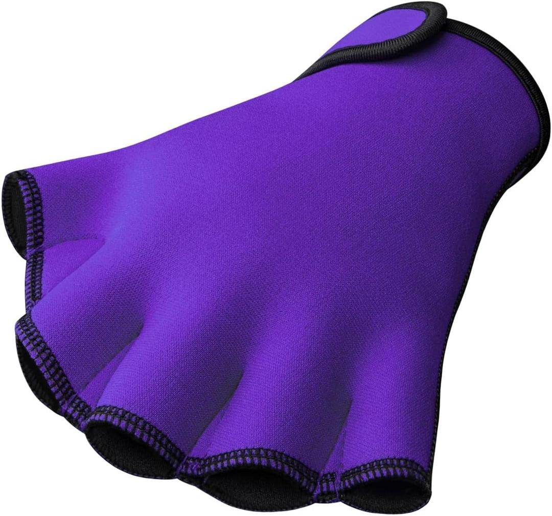 FitsT4 Sports Aqua Gloves Webbed Paddle Swim Gloves Fitness Water Aerobics and Swimming Resistance Training Gloves for Men Women Children Purple L