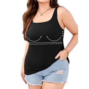 V FOR CITY Tank Top with Built-in Bra Scoop Neck Plus Size Camisole Tops for Women Fall Casual Cotton Cami Shirts 2X Black