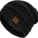 Beanies Women Satin Lined Beanie Winter Hats for Women Silk Lined Slouchy Beanie for Winter Warm Knit Cuffed Beanie Hat (One Size, Black) 