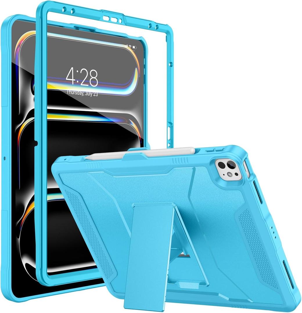 Soke Case for iPad Pro 13 Inch M5/M4 & iPad Air 13 Inch M4/M3/M2(2026/2025/2024), iPad Pro 12.9(2022 2021 2020,6th/5th/4th Gen), Rugged Shockproof Protective Cover - Cyan Blue