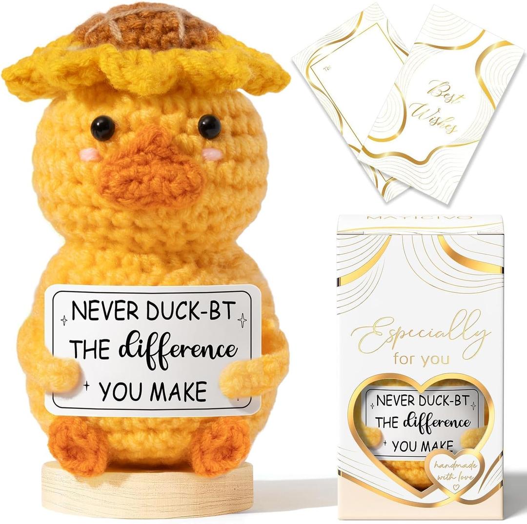 6 x Thank You Gifts for Women Emotional Support Crochet Plush, Administrative Professional Day Gifts Easter Basket, Handmade Duck Crochet Employee Appreciation Gift Set for Teacher Women Coworkers Nurse