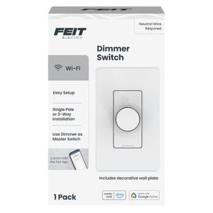 Feit Electric Smart WiFi Rotary Dimmer Switch, Neutral Wire Required, Single-Pole/3-Way/4-Way, Works with Alexa & Google Assistant, TRIAC Dimming, EZ Bluetooth Pairing, App Control, DIM/Rotary/WiFi