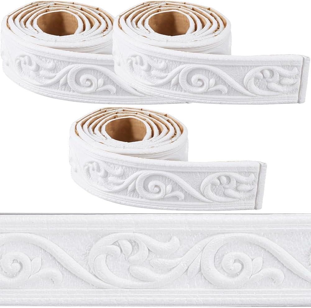 CRASPIRE 266 x 2in Crown Molding 88.6in/Roll Peel and Stick Foam White Self Adhesive Flexible Trim 3D Sticky Vintage Decorative Wallpaper Border Wall Edging Baseboard Mirror Border Lines DIY Decor