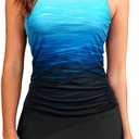 Daci Womens Tankini Swimsuits with Skirt - Two Piece Tummy Control Bathing Suits High Neck Swimwear, L