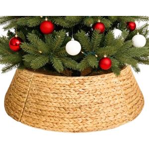 28" Wicker Christmas Tree Collar for Artificial Trees, Rustic 7.5ft Tree Basket Skirt, Farmhouse Base Cover for Pencil, Slim Christmas Tree Collars, Handwoven from Seagrass (Natural)