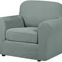 H.VERSAILTEX 2-Piece Armchair Slipcovers with Arms Sofa Slipcover Fit Chair Width Up to 47 Inch, Anti-Slip Rich Stretch Knitted Jacquard Fabric Small Checks(Chair, Sage)