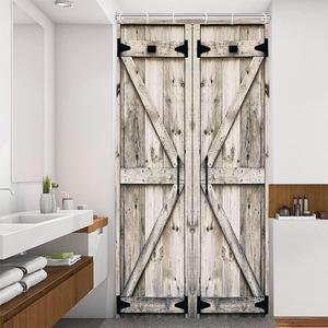Rustic Vintage Wood Shower Curtain, Farmhouse Country Barn Door Stall Small Shower with 12 Hooks, Waterproof Garage Cabin Half Narrow, 36X72in (Multi1)
