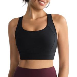 RUNNING GIRL Sports Bras for Women High Support,Racerback High Impact Grey Sports Bra Moulded Cup Workout Bra Push up, Large