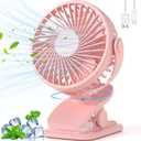 Portable Clip on Fan, 360 Rotate Battery Operated Stroller Fan, 3 Speed Quiet Mini Personal Desk Fan, USB Rechargeable Clooing Fan for Outdoor Camping Golf Cart Stroller Home Office Pink