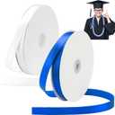 FineCheer 2 Rolls Graduation Ribbon for Lei Class of 2026 Graduation Necklace DIY Braided Ribbon for Gift Wrapping School College Graduation Party Accessories, 0.6 Inch x 100 Yds(White, Blue)
