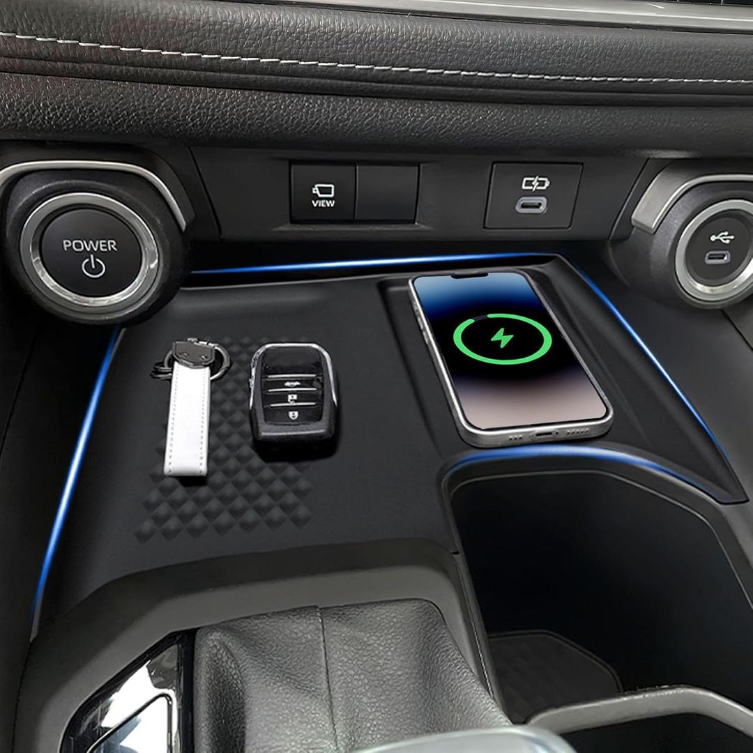 TOPINSTALL Silicone Wireless Charging Anti-Slip Mat Compatible with Toyota Grand Highlander 2024 2025 Accessories, Premium Waterproof Protective Pad Center Console Phone Charger Liner Black