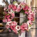 Wreath 26 Inches - Peony Flower Spring Wreaths for Front Door Outside - Summer Floral Bud Wreath -Handmade Door Wreaths,Pink&Purple&Green