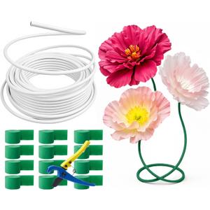 66 ft Flexible Pipe PVC Tubing for Artificial Flowers 16 mm Bendable Pipe Stem for Fake Floral Balloon Arch Wedding Arrangement Prop Decor with Tube Cutter 12 Green Crepe Paper (Not Include Flowers)