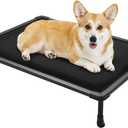 Veehoo Chew Proof Elevated Dog Bed, Durable Raised Pet Cot with Soft PP Cotton-Filled Waterproof Mat, Washable Padded Cot for Indoor, Outdoor & Camping, 35-Inch, Black