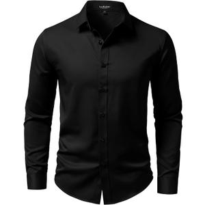 LucMatton Men's Long Sleeve Button Up Dress Shirt Modern Slim Fit Wrinkle-Free Wedding Formal Shirts, Size M