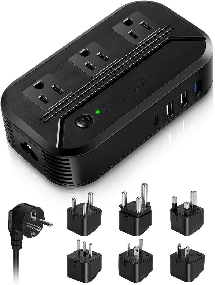 Voltage Converter US to Europe with 4 USB + 3 AC Outlets, 2300W Power Converter European Travel Plug Adapter for EU/UK/Italy/Asia/India/South Africa/Australia