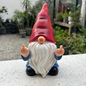 Middle Finger Gnome Statue 7.8in Naughty Garden Gnome Statue Decoration and Lawn Ornament - Funny Garden Gnomes for Outdoor or Home Decor, Red, WSH004