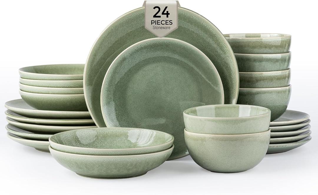 GBHOME Dinnerware Sets for 6, 24 Pieces Ceramic Plates and Bowls Set