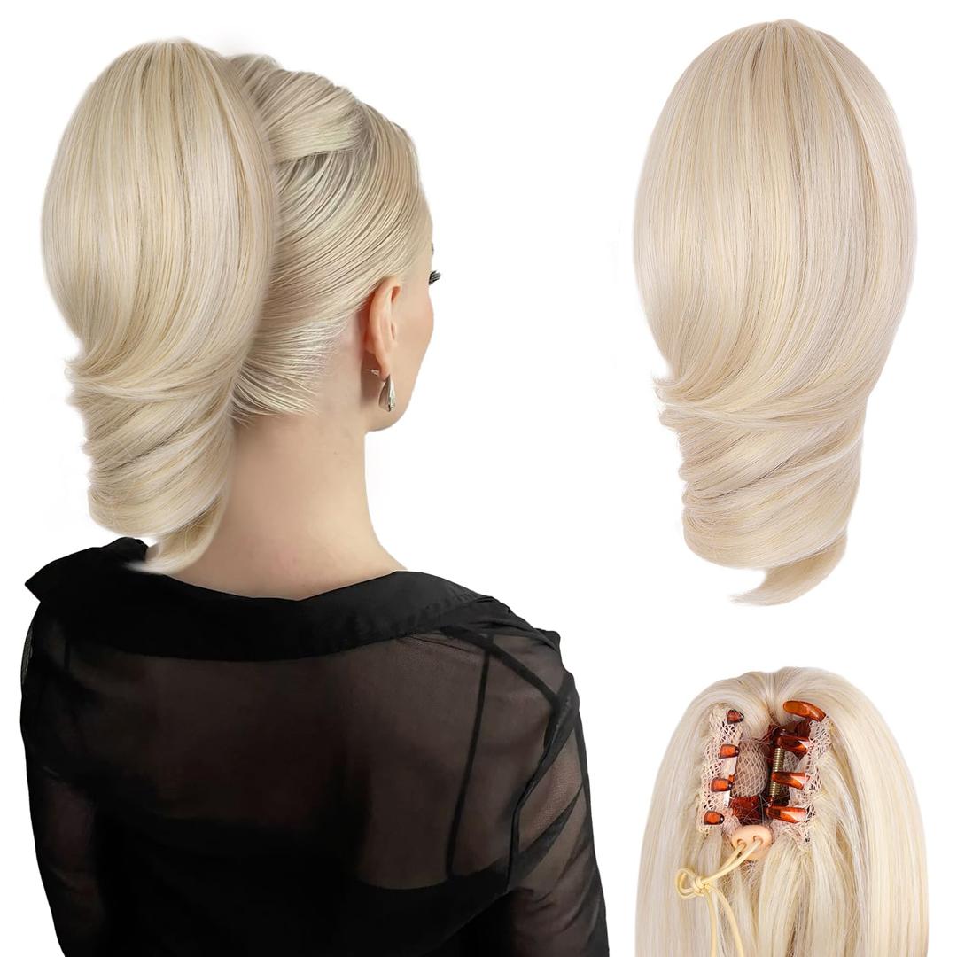 Clip on Ponytails for Women - 12 Inch Curly Ponytail Extension, Wavy Pony Tails Hair Extensions, Synthetic Hair Extensions Ponytail, Clip in Ponytail (Color: Beige)