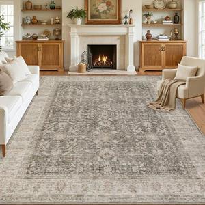 8x10 Area Rugs Living Room: Bedroom Washable Carpet Warm Taupe
Large Vintage Boho Indoor Decor Neutral Soft Nursery Farmhouse Dining Room Office Floor Non-Slip Low Pile Under Table Rug