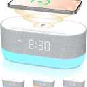 HOUSBAY 3 in 1 Sound Machine Alarm Clock& Wireless Charger: Soothing White Noise, Bluetooth Music Relaxation & Customized Sleep-Wake Routine (Grey)