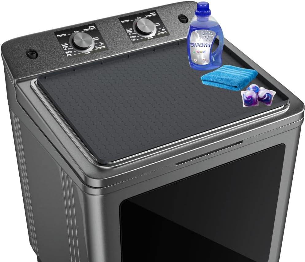 Dryer Top Protector Mat - Silicone Dryer Cover for The Top - 25" x 19" Waterproof Non-Slip Washable - Top Cover Pad for Kitchen Laundry 1 Piece Dark Gray