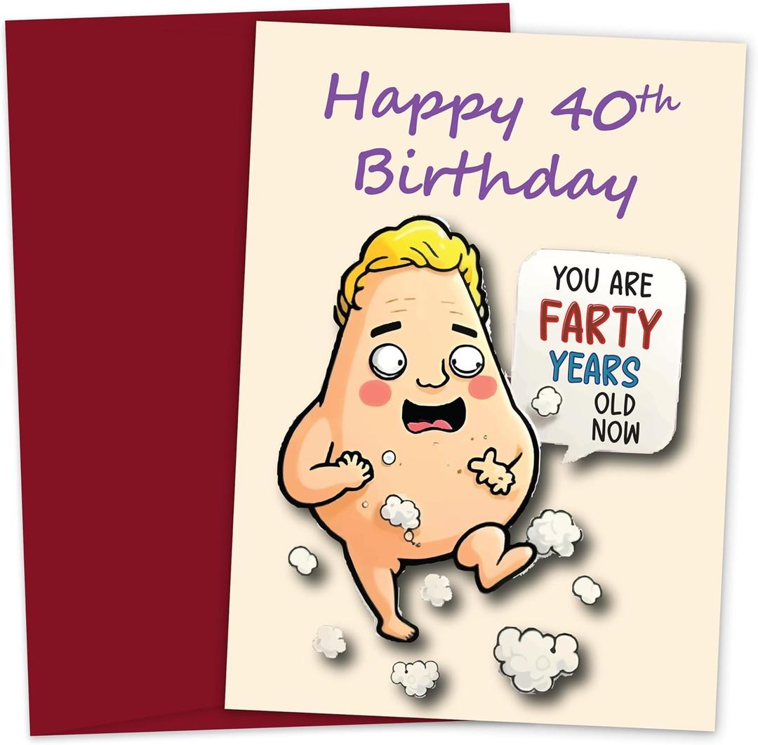Happy Birthday Card - Funny Birthday Cards for Men Women Dad, Mom, Brother, Sister, Friends, Kids - Funny Birthday Card - Happy 40th Birthday - Farty Years - 5 x 7 Inch - (Style 03)
