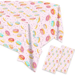 2 x Egami 2pcs Donut Tablecloth for Dessert Time Party Supplies Decoration 87 inches x 51 inches for Donut Birthday Party Supplies
