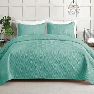 Whale Flotilla Elegant Extra Soft Quilt Set Twin Size, 2-Piece Lightweight Modern Geometric XL Twin Quilt Bedding Sets Bedspread Coverlet for All Seasons, Turquoise (Twin(68"x88"))