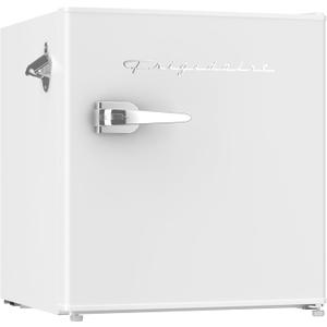 Frigidaire Retro Compact Fridge with Chiller, Countertop, Built-In Bottle Opener, Compact Refrigerator 1.6 cu ft, Mini Fridge for Office, Bedroom, Dorm Room or Cabin - 16" D x 18" W x 18.5" H (White)
