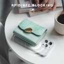 Vulkitty Trifold Leather Wallet for Women RFID Blocking, Small Compact Purse with Zipper Pocket, Ideal for Gift, Green