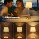 NIORSUN Portables Cordless Table Lamp Set of 2,Flaxen Fabric Shade Battery Operated Lamp, Bedside Table Lamp with Warm White,3 Way Dimmable Touch Desk Lamp for Bedroom Living Room Restaurant (Gold)