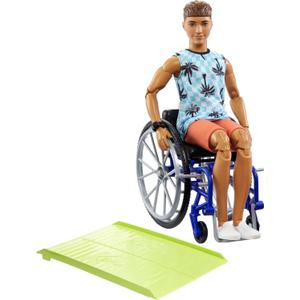 Barbie Ken Doll with Wheelchair & Ramp, Kids Toys, Fashionistas, Brunette with Beachy Tee and Orange Shorts, Clothes and Accessories