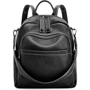 BOYATU Genuine Leather Backpack Purse for Women: Anti Theft Convertible Soft Backpacks - Elegant Womens Travel Backpack (02 Medium-Obsidian Black)