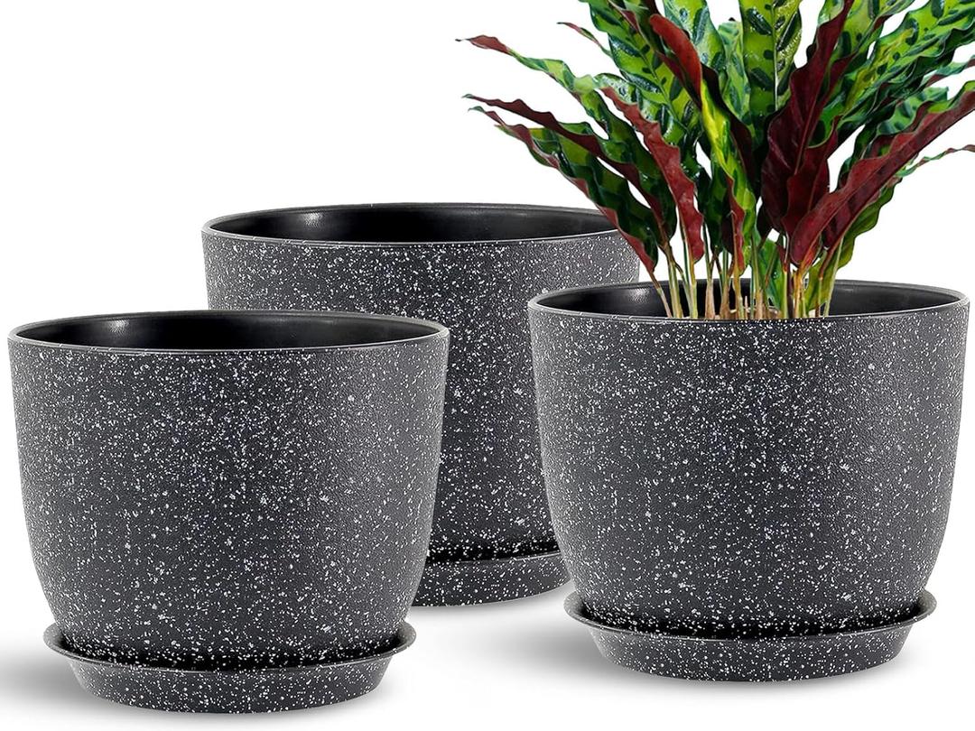 10 inch 3 Pack Flower Pots Home Decorative with Holes Planters House Plant Pots for Garden Plants for Planting Lovers Gifts Idea, Speckled Black Match with All Plants 10 inch 3 Pack Flower Pots Home Decorative with Holes Planters House Plant Pots for Garden Plants for Planting Lovers Gifts Idea, Speckled Black Match with All Plants