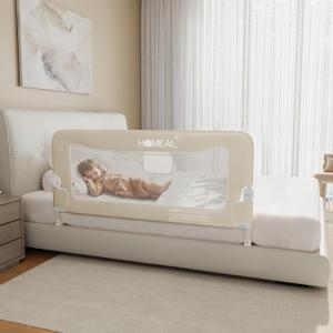 HOMEAL Bed Rail for Toddlers, 32in Swing Down Toddler Bed Rails with UShape Base, Foldable Baby Bed Rail Guard, Twin Size, Full Size, Queen Size, King Size Beds, Bed Rail for Baby, Beige